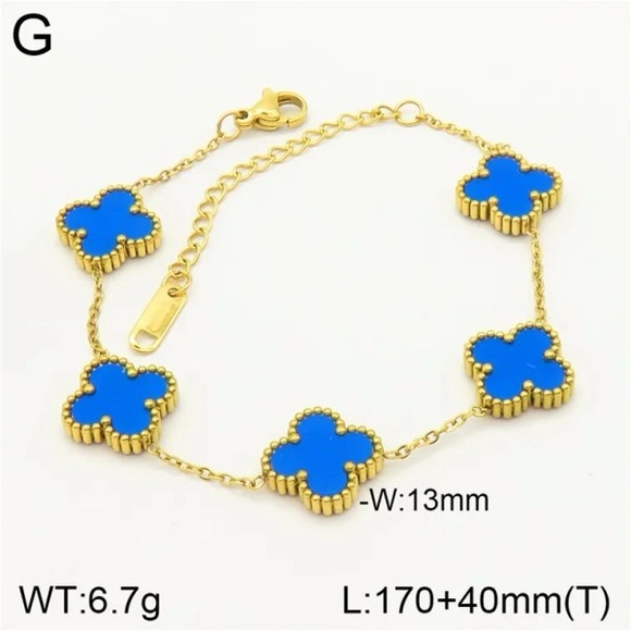 Light Blue & Gold Clover Bracelet - Picture 2 of 2